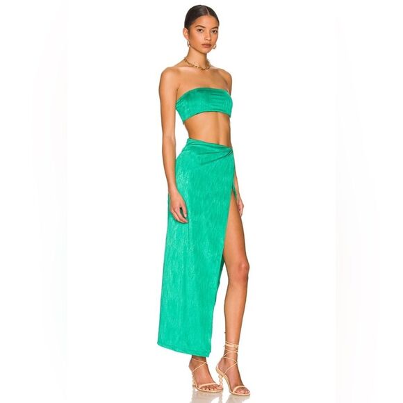 Revolve Superdown Teal Green Karolyna Maxi Slit Skirt Set Size Large - Picture 12 of 12